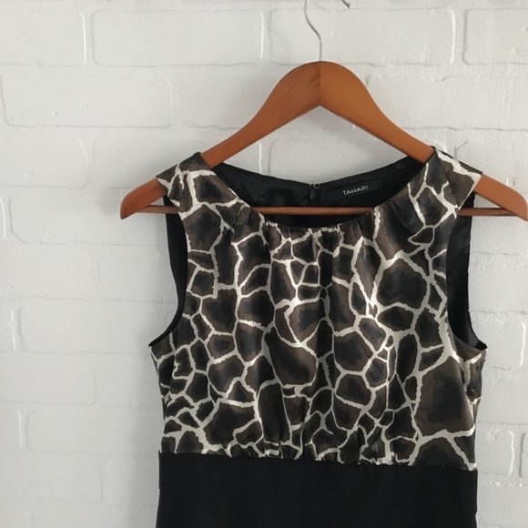 Tahari Mini dress Giraffe Animal print black Sleeveless Mobwife S - Picture 6 of 7